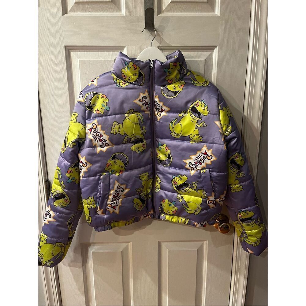 Nickelodeon Rugrats Raptur Purple Satin Puffer Jacket sz M EUC